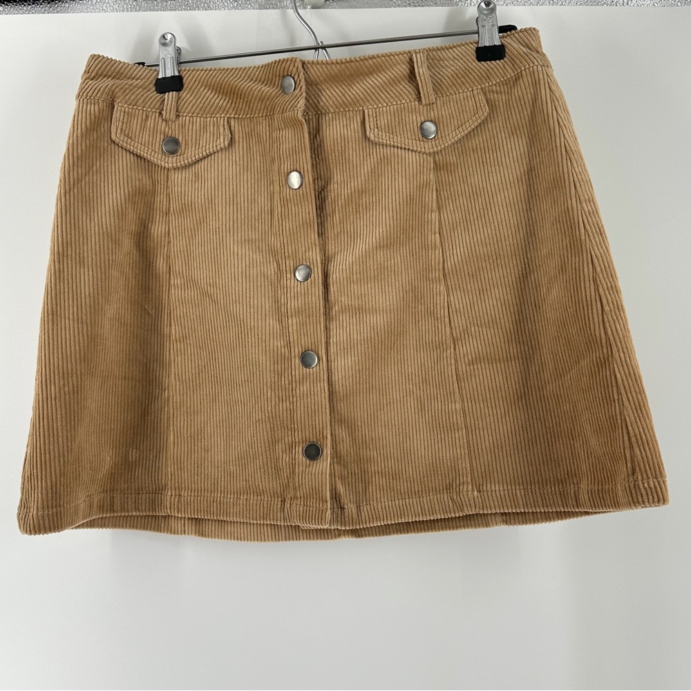 Love Tree Tan Corduroy Button-Front Mini Skirt